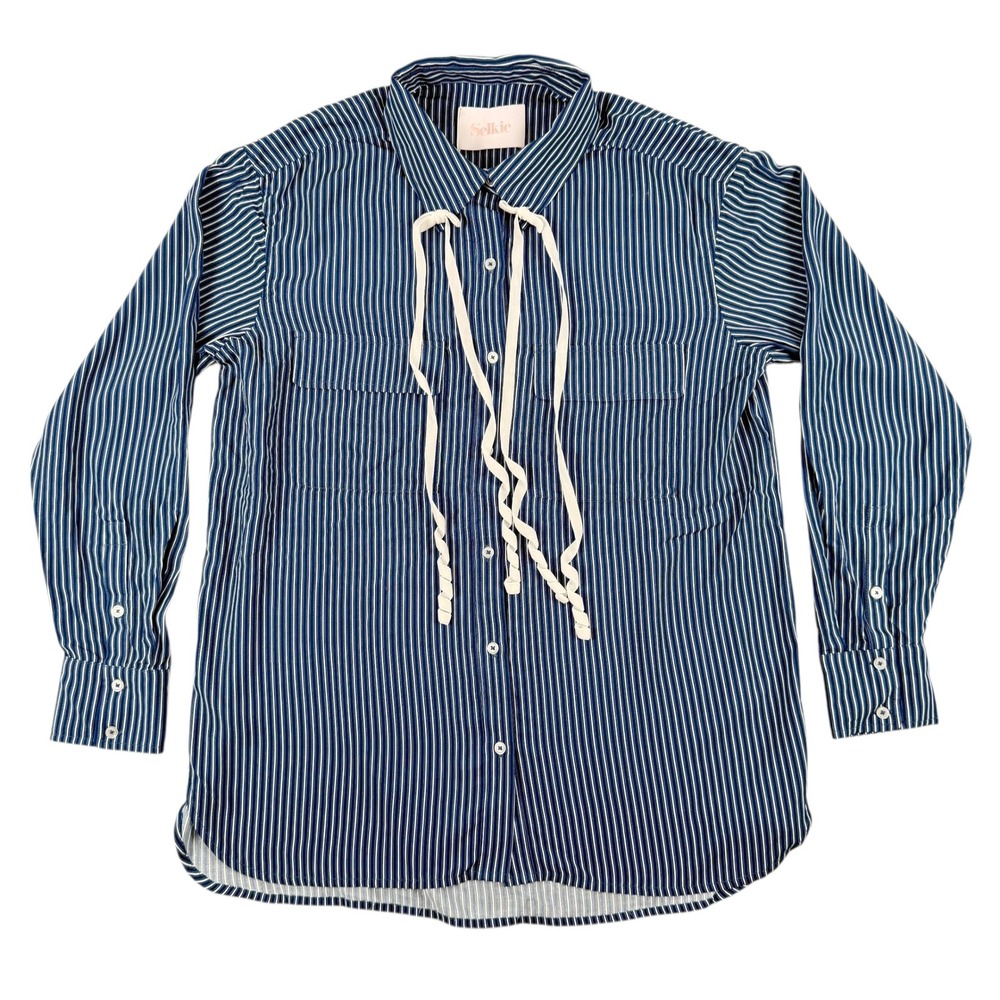 Selkie Shirt Womens S Blue White The School Shirt Pin Stripes Tie‎ Neck Ribbons
